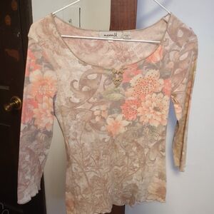 ONE WORLD Floral Boho Long Sleeve Top (Y2k)